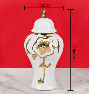 Verdant Gold Harmony Decorative Ceramic Vase And Showpiece - Medium