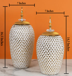 Royal Pattern Decorative Ceramic Vase And Showpiece - Pair