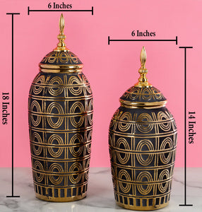 Ornamental Accent Decorative Ceramic Vase And Showpiece - Pair