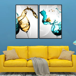Colourful Vino splash Framed Canvas Print (Side Panel) - Pair