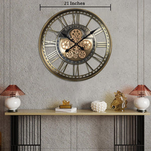 Enchante Maison Luxury Wall Clock For Living Room With Moving Gear Mechanism (Steel Body)