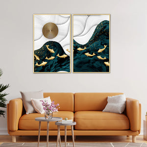 Golden Mystique Framed Canvas Wall Painting - Side Panel