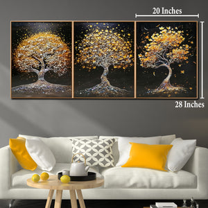 Tree of Life Elegance Crystal Glass Wall Paintings For Living Room - Set Of 3