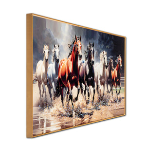 Triumph of The Seven Running Horses Crystal Glass Painting