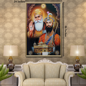 Divine Harmony - Guru Nanak Dev ji and Guru Gobind Singh ji Crystal Glass Painting for Wall Decoration