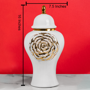 Golden Floral Elegance Ceramic Vase - Medium