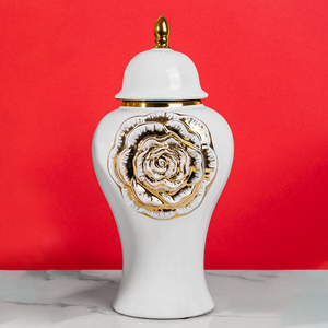 Golden Floral Elegance Ceramic Vase - Big