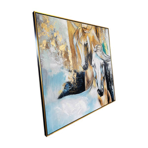 Horse Zenith 100% Hand Painted Wall Painting(With outer Floater Frame)