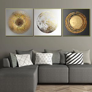 Circular Charm Framed Crystal Glass Wall painting Art - Set of 3