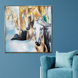 Horse Zenith 100% Hand Painted Wall Painting(With outer Floater Frame)