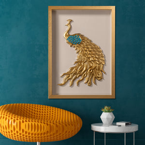 Royal Golden Peacock Shadow Box for Wall Decoration - ( R )