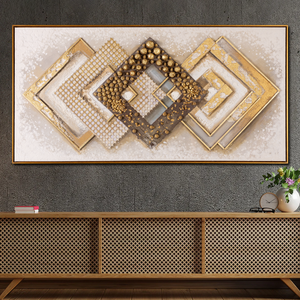 Symmetry in Gold The Geometric Elegance 100% Hand Painted Wall Painting for Home