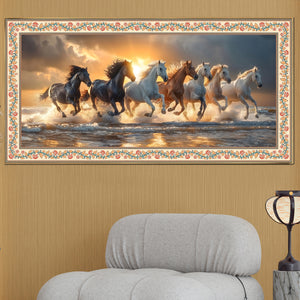 Golden Sunrise 7 Horse Painting for Living Room