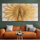 Golden Grace The Peacock in Motion 100% Hand Painted Wall Painting for Home