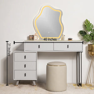 Prismatic Drift Dressing Table & Vanity Set With Mirror & Poof Chair