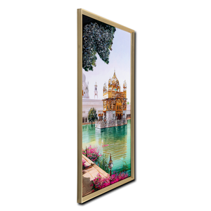 Sacred Reflection Golden Temple Crystal Glass Painting for Wall Decoration