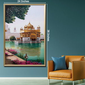 Sacred Reflection Golden Temple Crystal Glass Painting for Wall Decoration