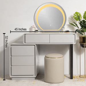 Pure Precision Dressing Table & Vanity Set With Mirror & Poof Chair (Gray)