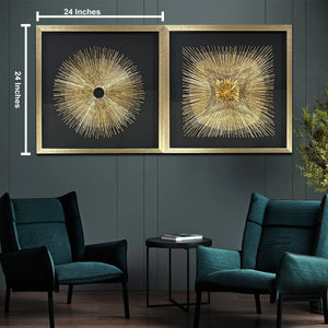 Golden Nova & Sun flare Elegance Shadow Box Wall Decoration Piece - Set of 2