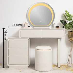 Pure Precision Dressing Table & Vanity Set With Mirror & Poof Chair (White)