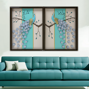 Peacock Dreams Shadow Box Wall Decoration Showpiece - Pair