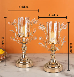 Delicate Crystal Leaf Candle Stand - Set of 2