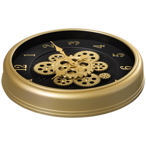 Time Sync Designer Luxury Wall Clock With Moving Gear Mechanism - Gold