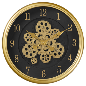 Time Sync Designer Luxury Wall Clock With Moving Gear Mechanism - Gold