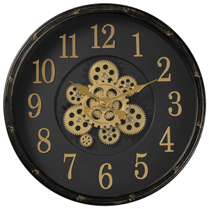 Timekeeper's Echo Luxury Designer Wall Clock With Moving Gear Mechanism - Black