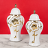 Verdant Gold Harmony Decorative Ceramic Vase And Showpiece - Pair