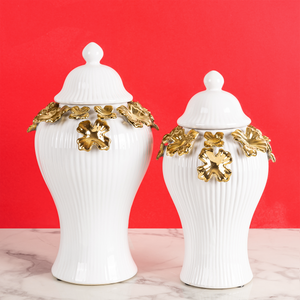 Botanical Grandeur Decorative Ceramic Vase And Showpiece - Pair