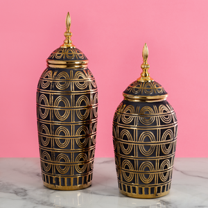 Ornamental Accent Decorative Ceramic Vase And Showpiece - Pair