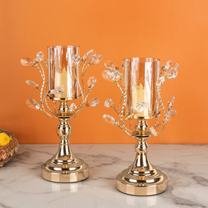 Delicate Crystal Leaf Candle Stand - Set of 2