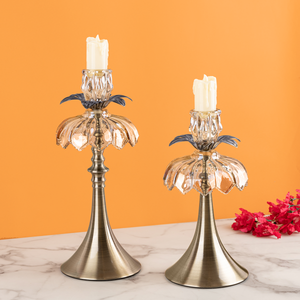 Floral Crystal Decorative Candle Stand - Set of 2