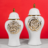 Golden Floral Elegance Ceramic Vase - Set Of 2