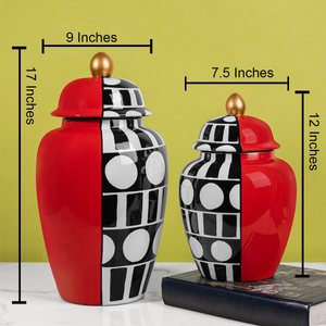 Red & Monochrome Harmony Ceramic Vase - Set of 2