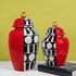 Red & Monochrome Harmony Ceramic Vase - Set of 2