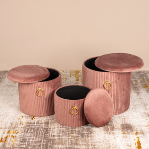 Elegance Essence Storage Ottoman - Set of 3 (Pink)