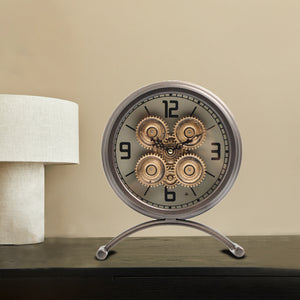 Axis Motion Luxury Designer Table Clock With Moving Gear Mechanism (Steel Body)