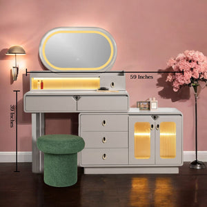 Twilight Treasure Dressing Table & Vanity Set With Mirror & Poof Chair (N)