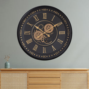 Midnight Dial Luxury Designer  Wall clock With Moving Gear Mechanism (Steel Body)