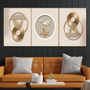 Opulent Feathers of Elegance Canvas Print - Set Of 3