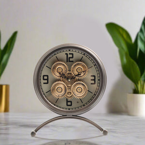 Axis Motion Luxury Designer Table Clock With Moving Gear Mechanism (Steel Body)