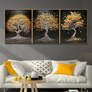 Tree of Life Elegance Crystal Glass Wall Paintings For Living Room - Set Of 3