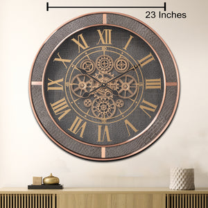 Whispering Wheel Luxury Designer Wall clock With Moving Gear Mechanism (Steel Body)