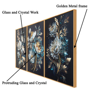 Heavenly Flora Crystal Glass Wall Paintings For Home - Set of 3