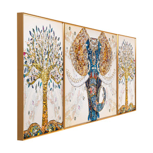 The Udaipur Elephant Framed Crystal Glass Painting - Set of 3 (Pearl Work)