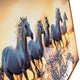 Seven White Running Horses at Sunrise Crystal Glass Painting