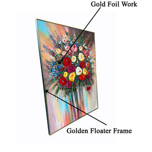 Radiant Bouquet Handpainted Wall Painting (With outer Floater Frame)