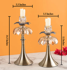 Floral Crystal Decorative Candle Stand - Set of 2